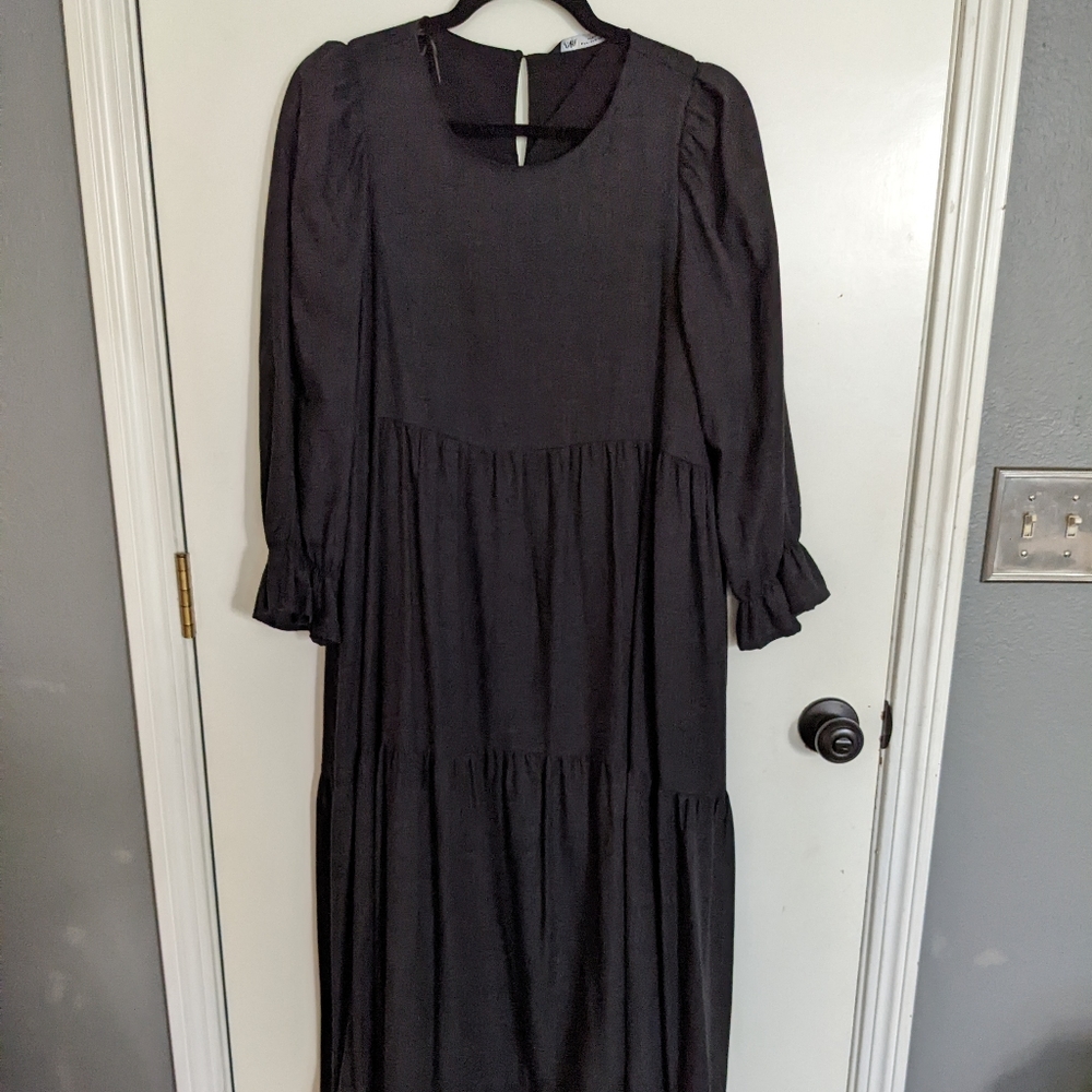 Zara Charcoal Grey Tiered Midi Dress